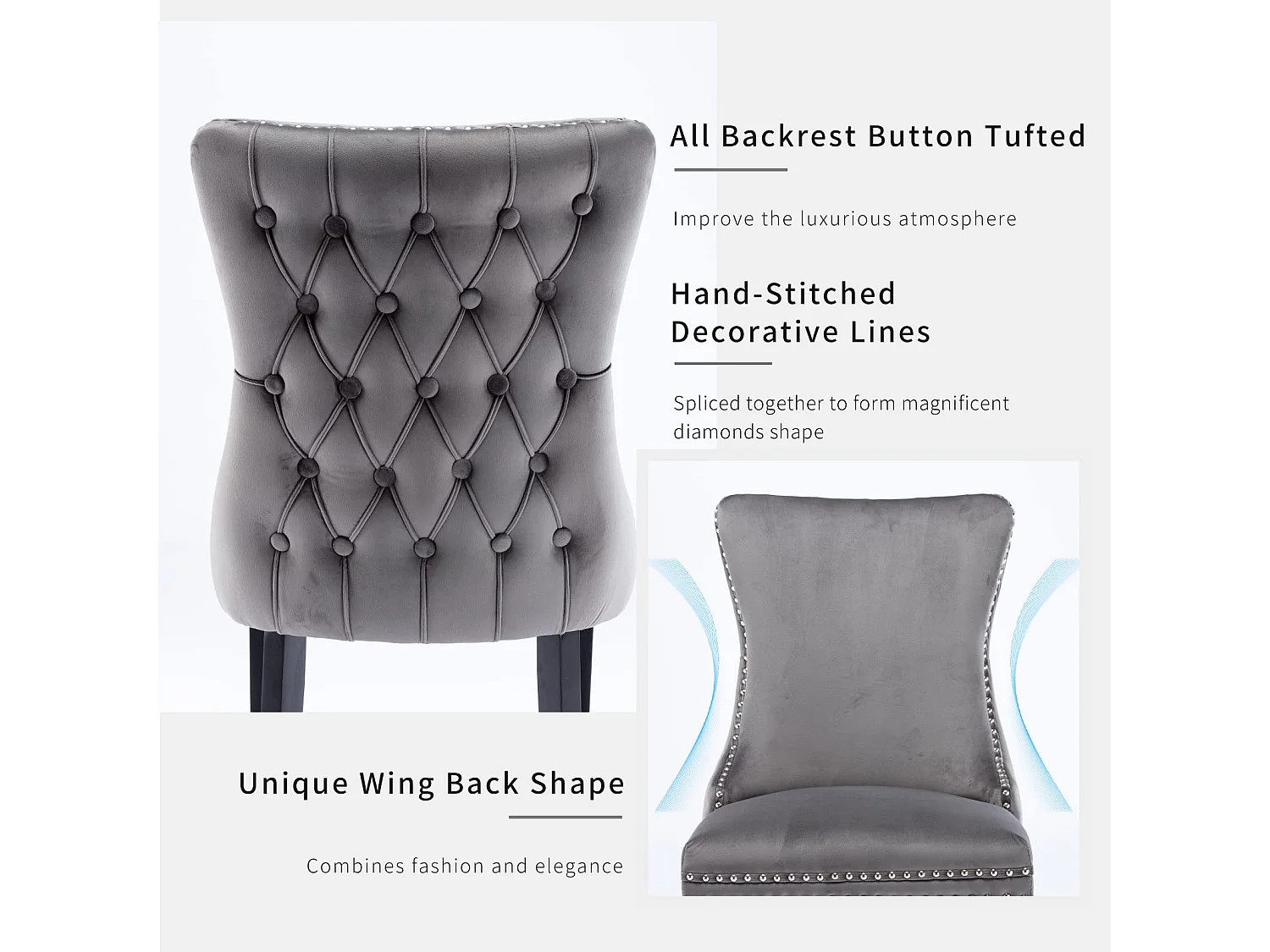 Sierra Set of 2 Wing Back Dining Chairs with Velvet Tufted & Oak Wood Legs
