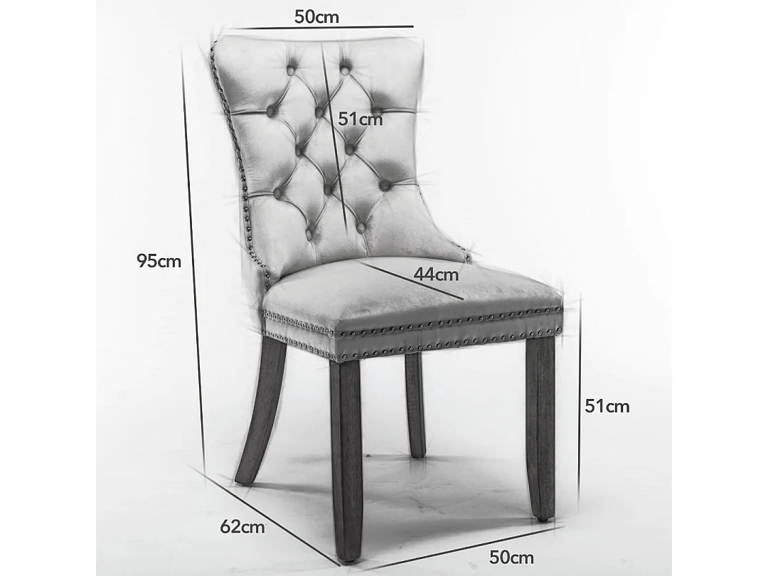Romsey Set of 6 Dining Chairs Upholstered in Velvet with Oak Legs and Knocker Ring Back