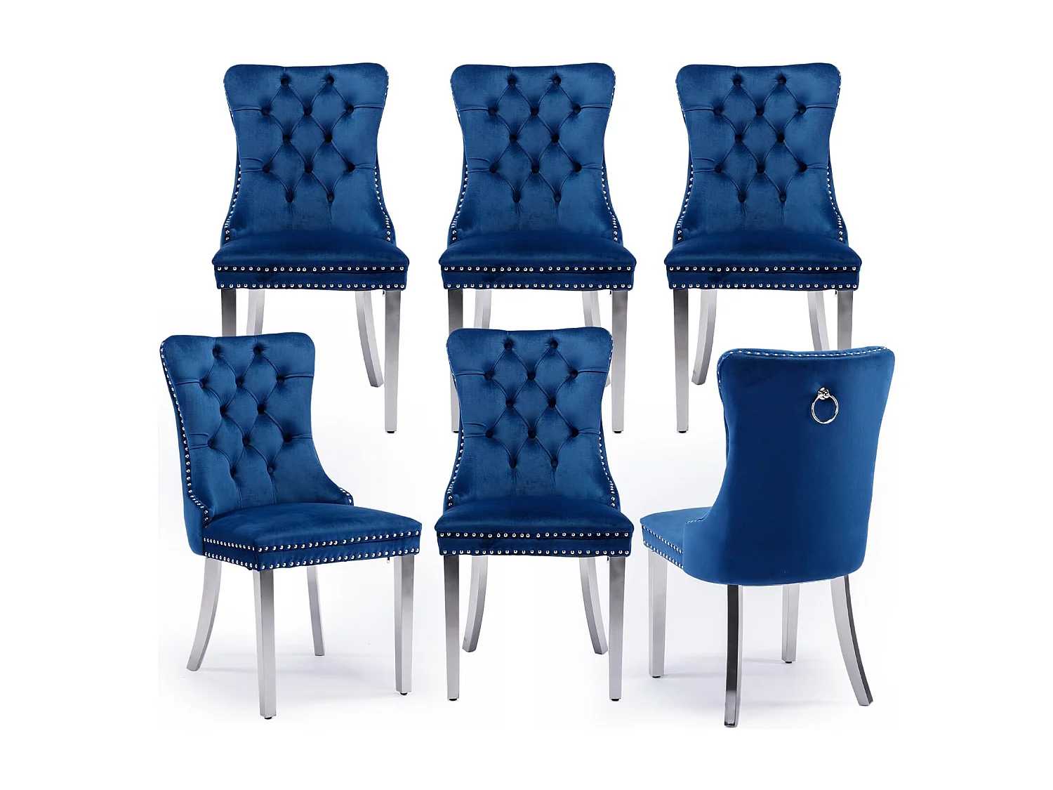 Winchester Set of 6 Velvet Dining Chairs with Sliver Chrome Legs Upholstered with Velvet Fabric