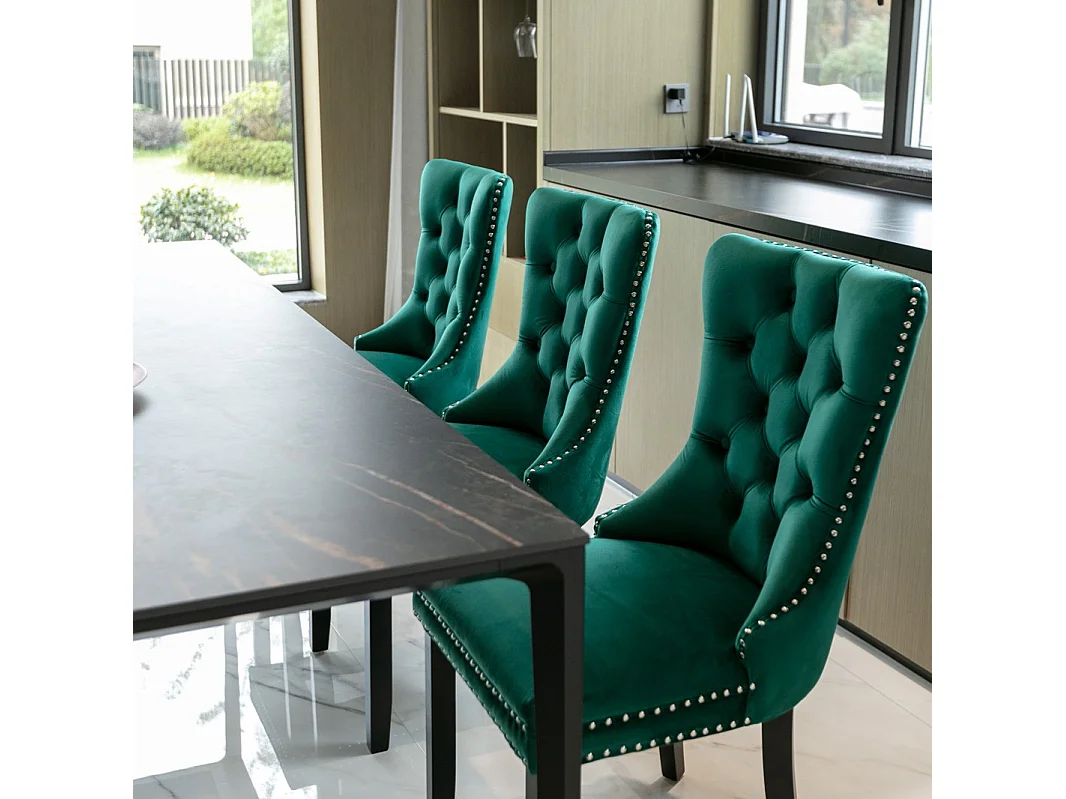 Romsey Set of 4 Dining Chairs Upholstered in Velvet with Oak Legs and Knocker Ring Back