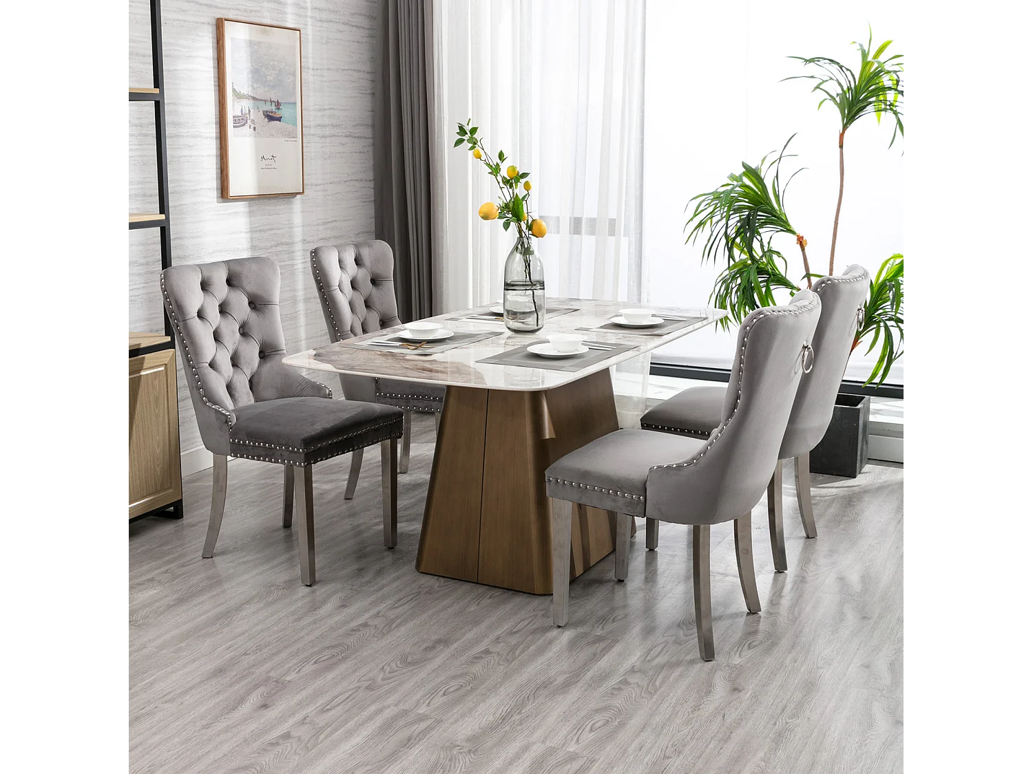 Winchester Set of 4 Velvet Dining Chairs with Sliver Chrome Legs & Upholstered with Velvet Fabric