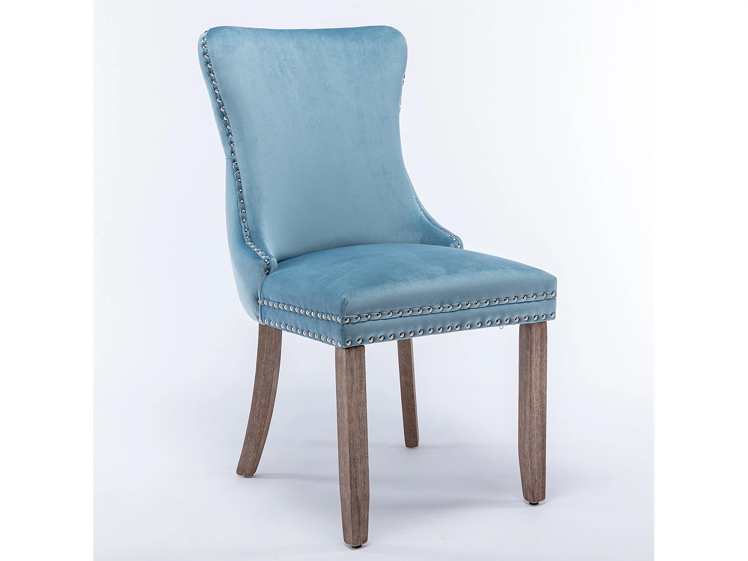 Sierra Set of 4 Wing Back Dining Chairs with Velvet Tufted and Oak Wood Legs