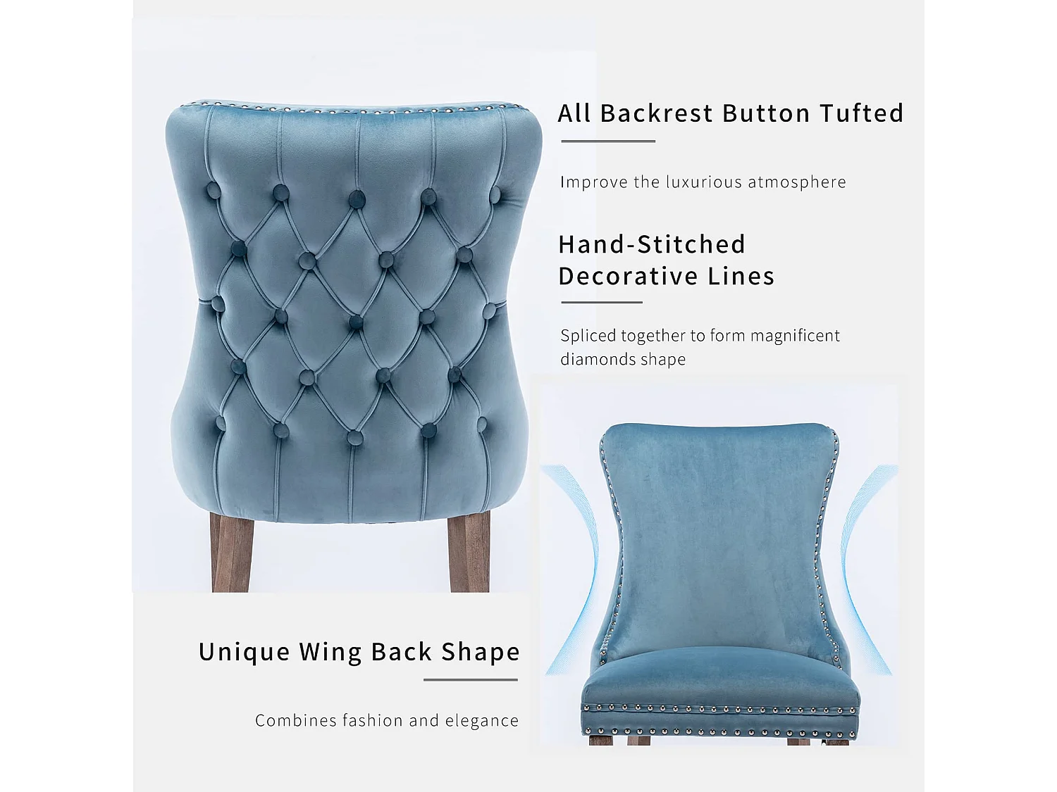 Sierra Set of 4 Wing Back Dining Chairs with Velvet Tufted and Oak Wood Legs