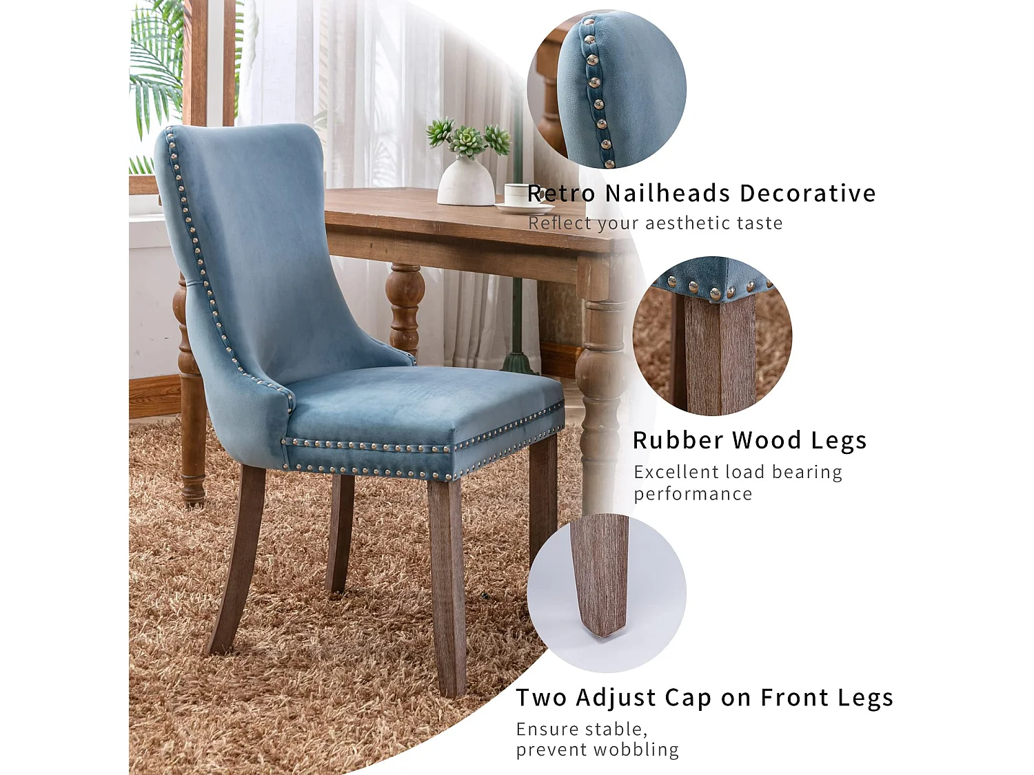 Sierra Set of 4 Wing Back Dining Chairs with Velvet Tufted and Oak Wood Legs