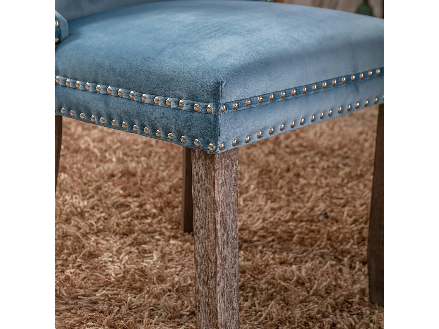 Sierra Set of 4 Wing Back Dining Chairs with Velvet Tufted and Oak Wood Legs