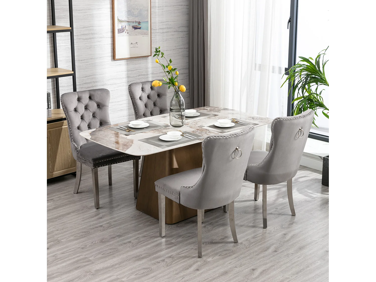 Winchester Set of 6 Velvet Dining Chairs with Sliver Chrome Legs Upholstered with Velvet Fabric