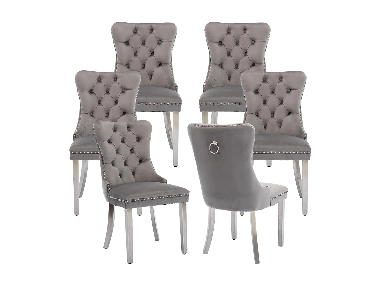 Winchester Set of 6 Velvet Dining Chairs with Sliver Chrome Legs Upholstered with Velvet Fabric