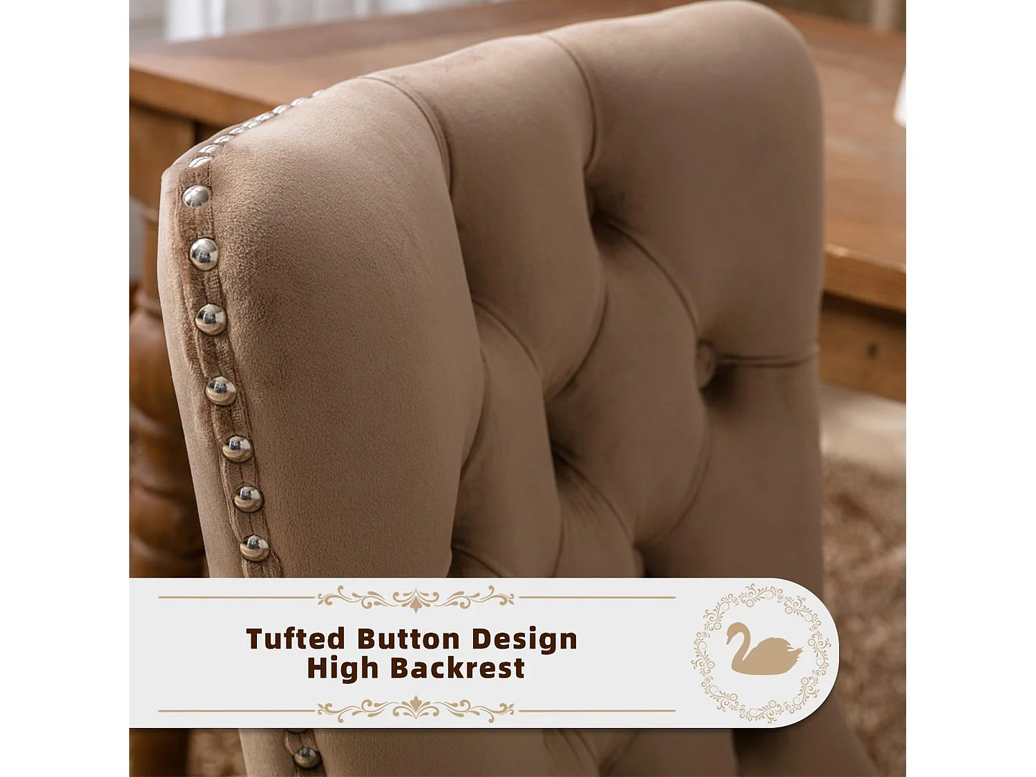 Romsey Set of 4 Dining Chairs Upholstered in Velvet with Oak Legs and Knocker Ring Back