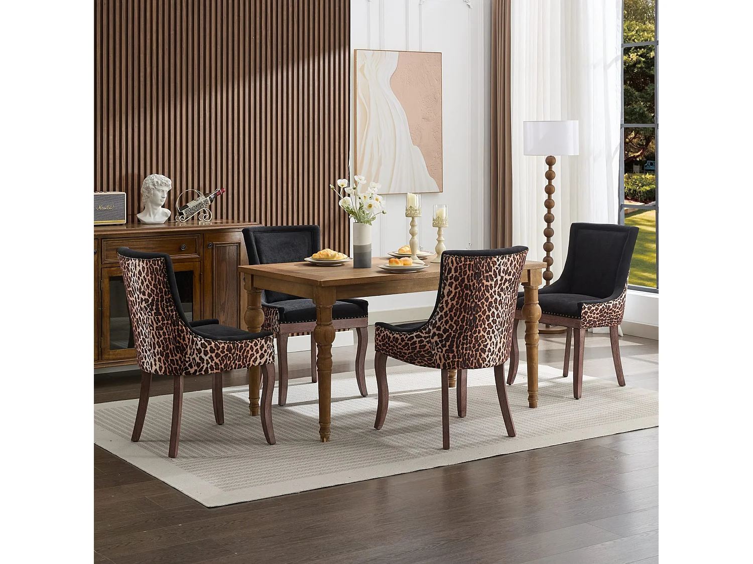 Bewley Set of 4 Dining Chairs Upholstered in Linen with Oak Wood Legs