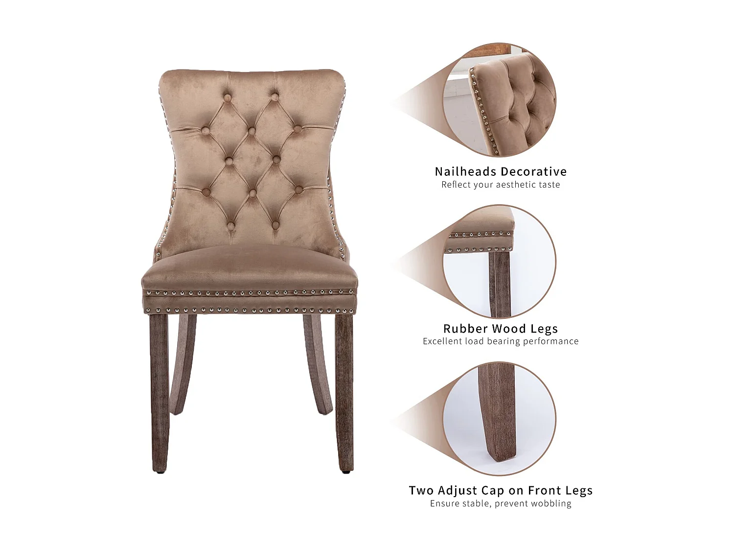 Romsey Set of 6 Dining Chairs Upholstered in Velvet with Oak Legs and Knocker Ring Back