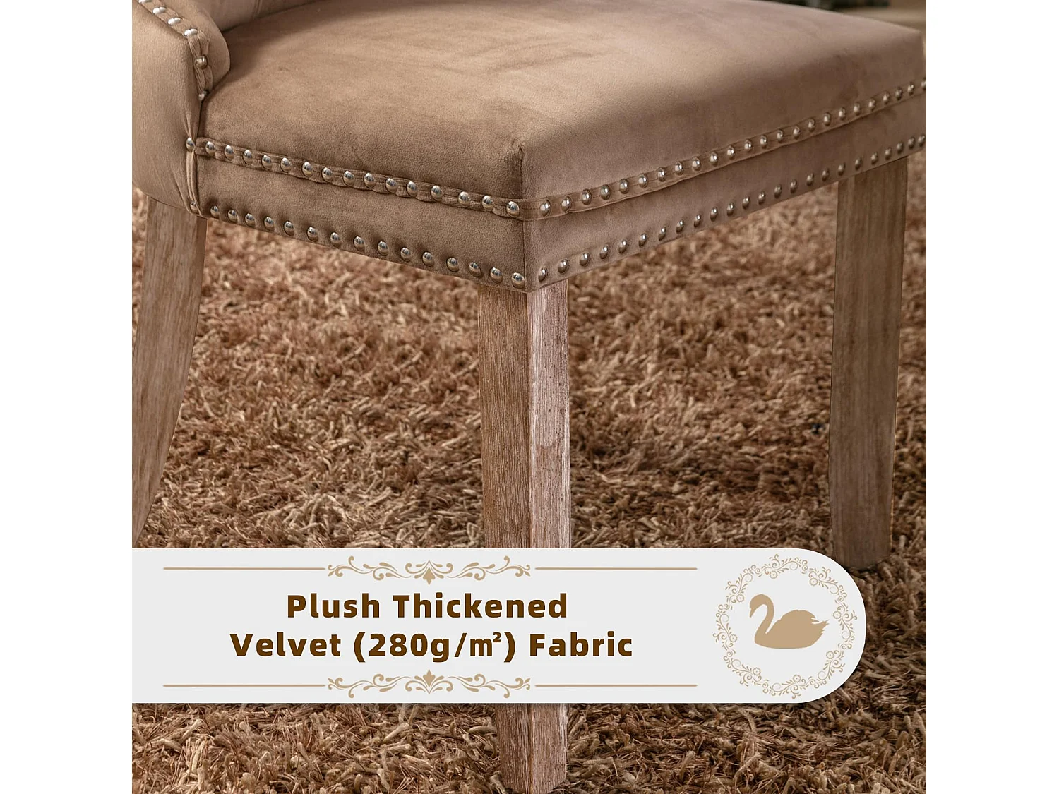 Romsey Set of 2 Dining Chairs Upholstered in Velvet with Oak Legs and Knocker Ring Back