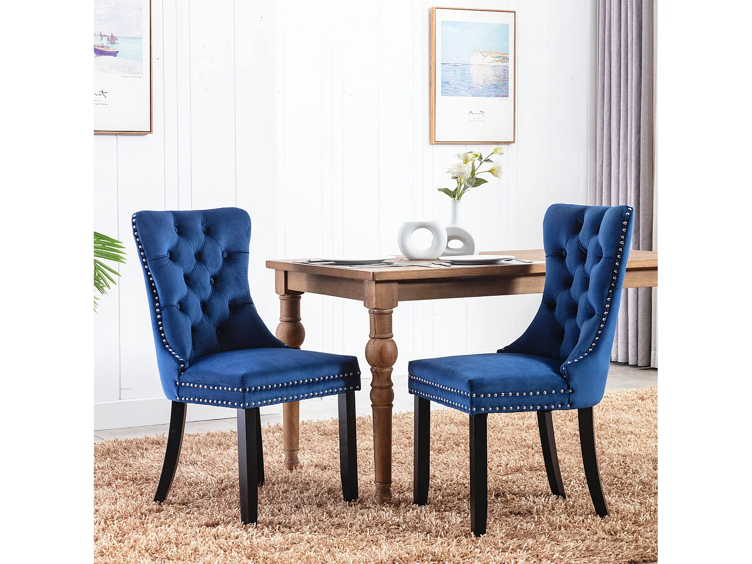 Romsey Set of 4 Dining Chairs Upholstered in Velvet with Oak Legs and Knocker Ring Back