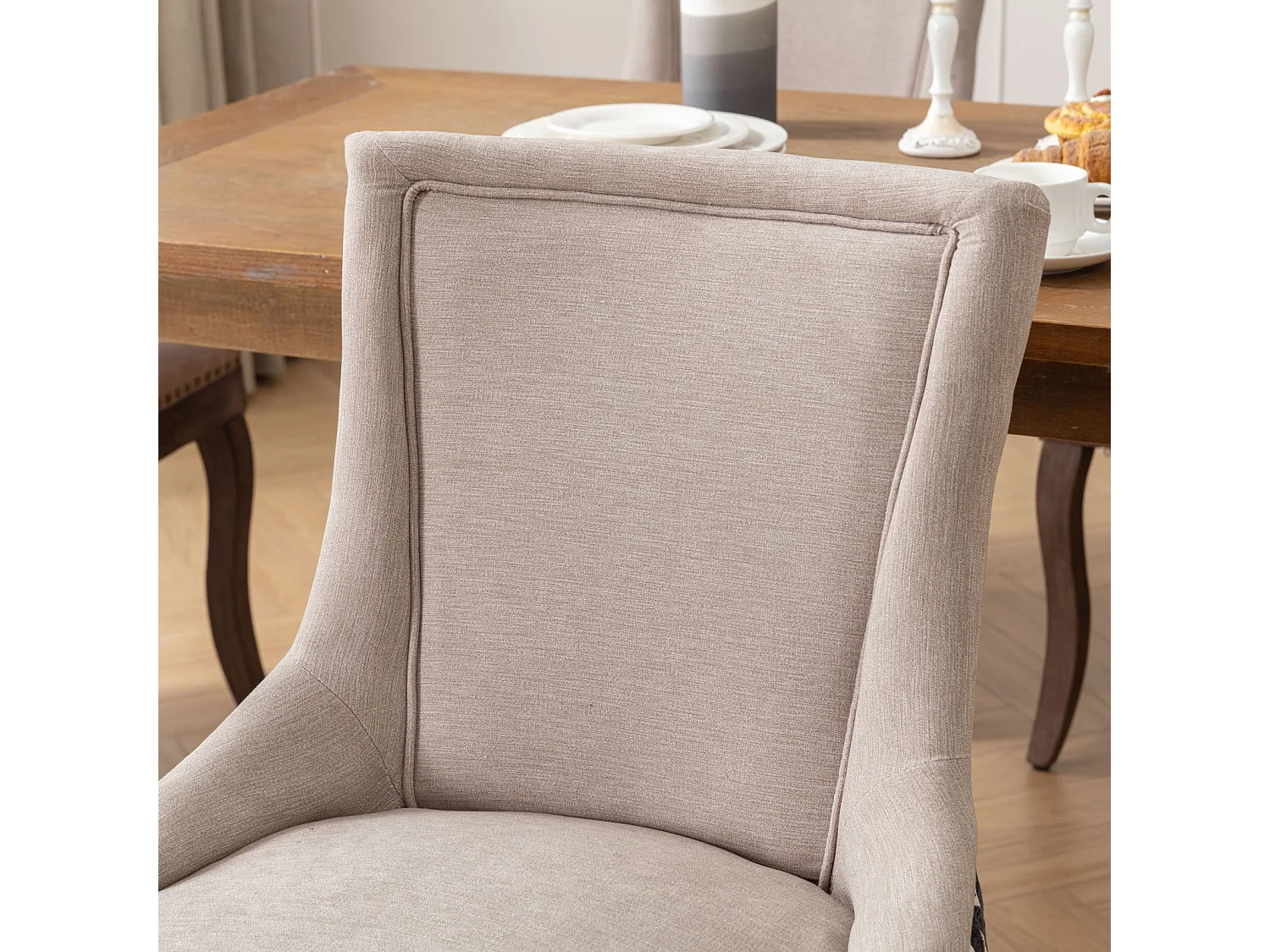 Bewley Set of 2 Dining Chairs Upholstered in Linen with Oak Wood Legs