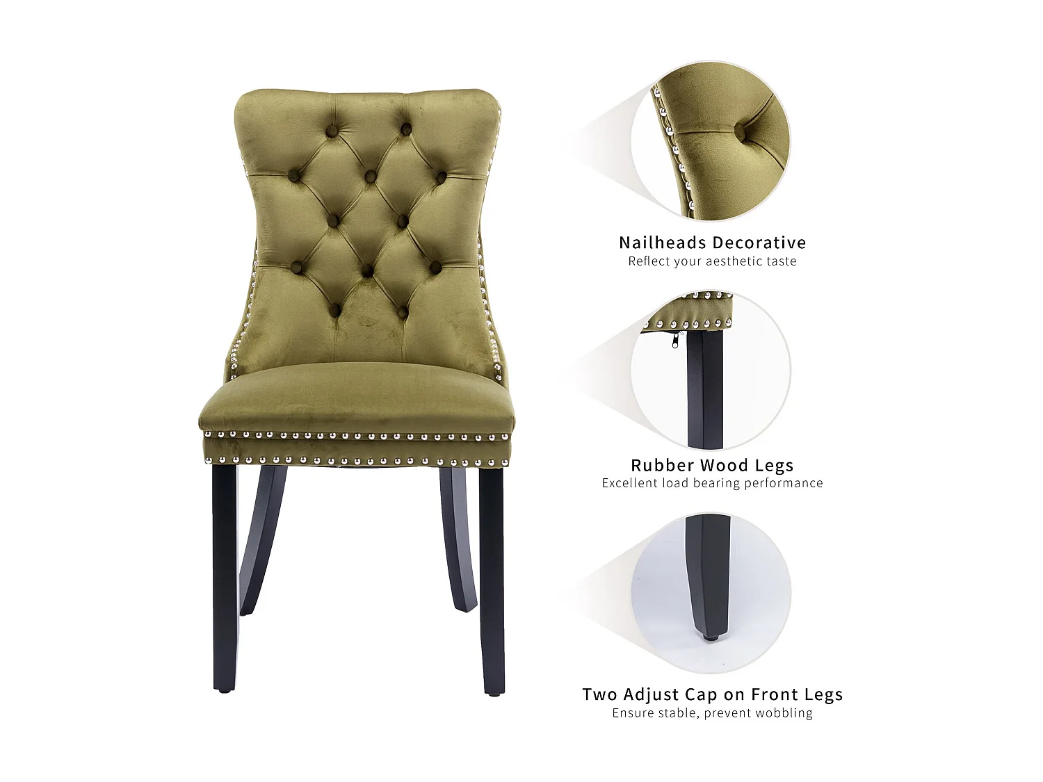 Romsey Set of 2 Dining Chairs Upholstered in Velvet with Oak Legs and Knocker Ring Back