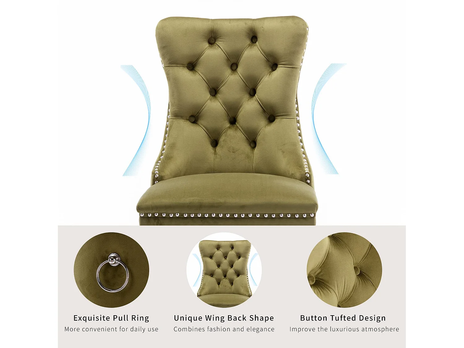 Romsey Set of 2 Dining Chairs Upholstered in Velvet with Oak Legs and Knocker Ring Back