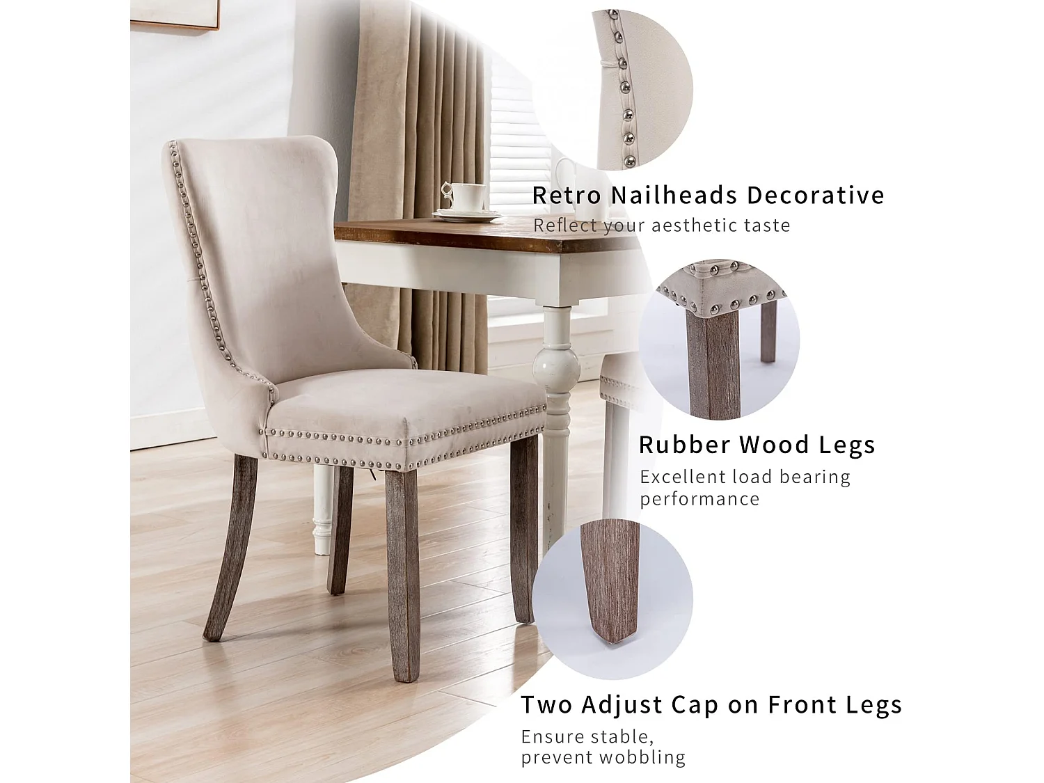 Sierra Set of 4 Wing Back Dining Chairs with Velvet Tufted and Oak Wood Legs