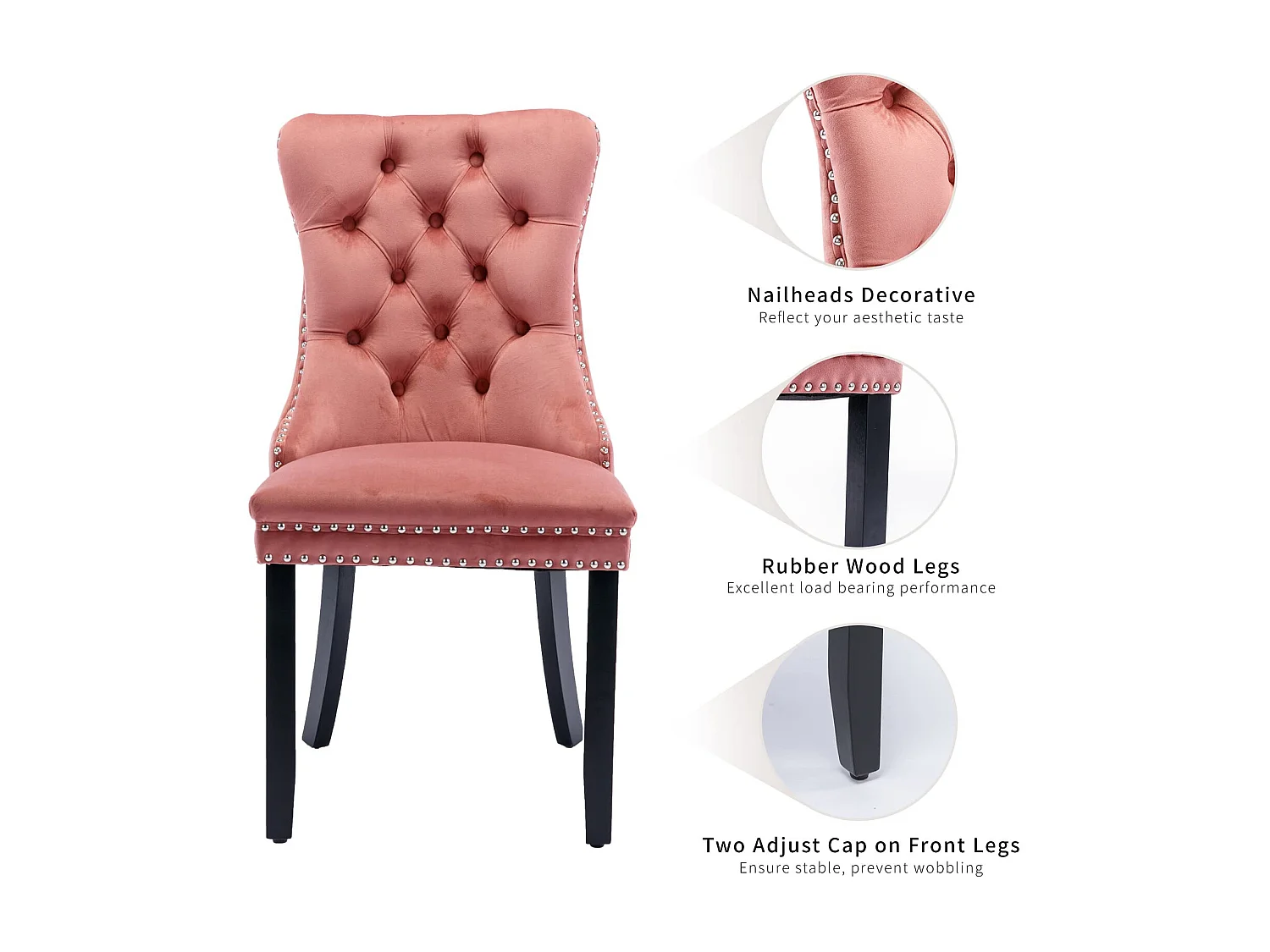 Romsey Set of 6 Dining Chairs Upholstered in Velvet with Oak Legs and Knocker Ring Back