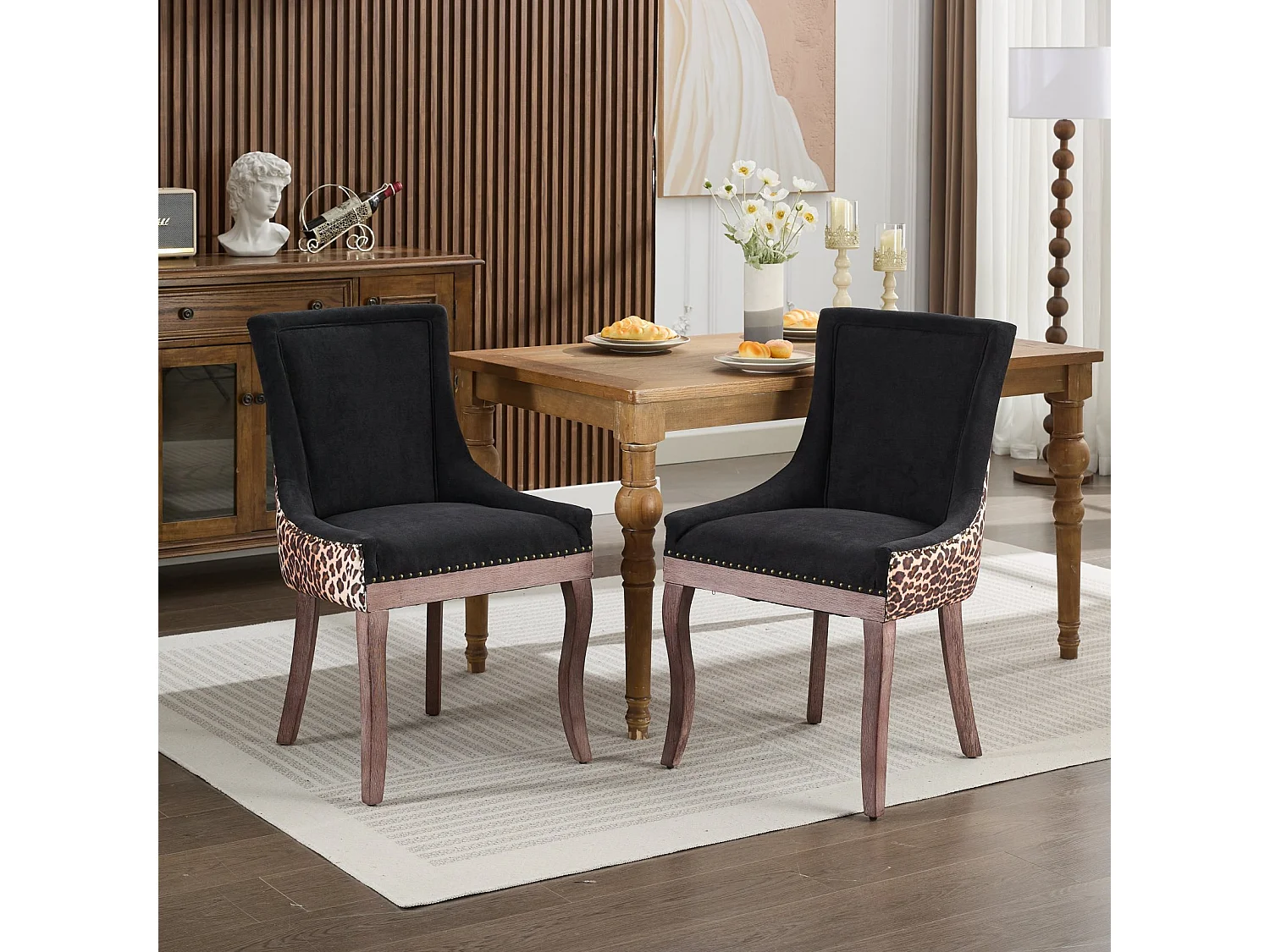 Bewley Set of 2 Dining Chairs Upholstered in Linen with Oak Wood Legs
