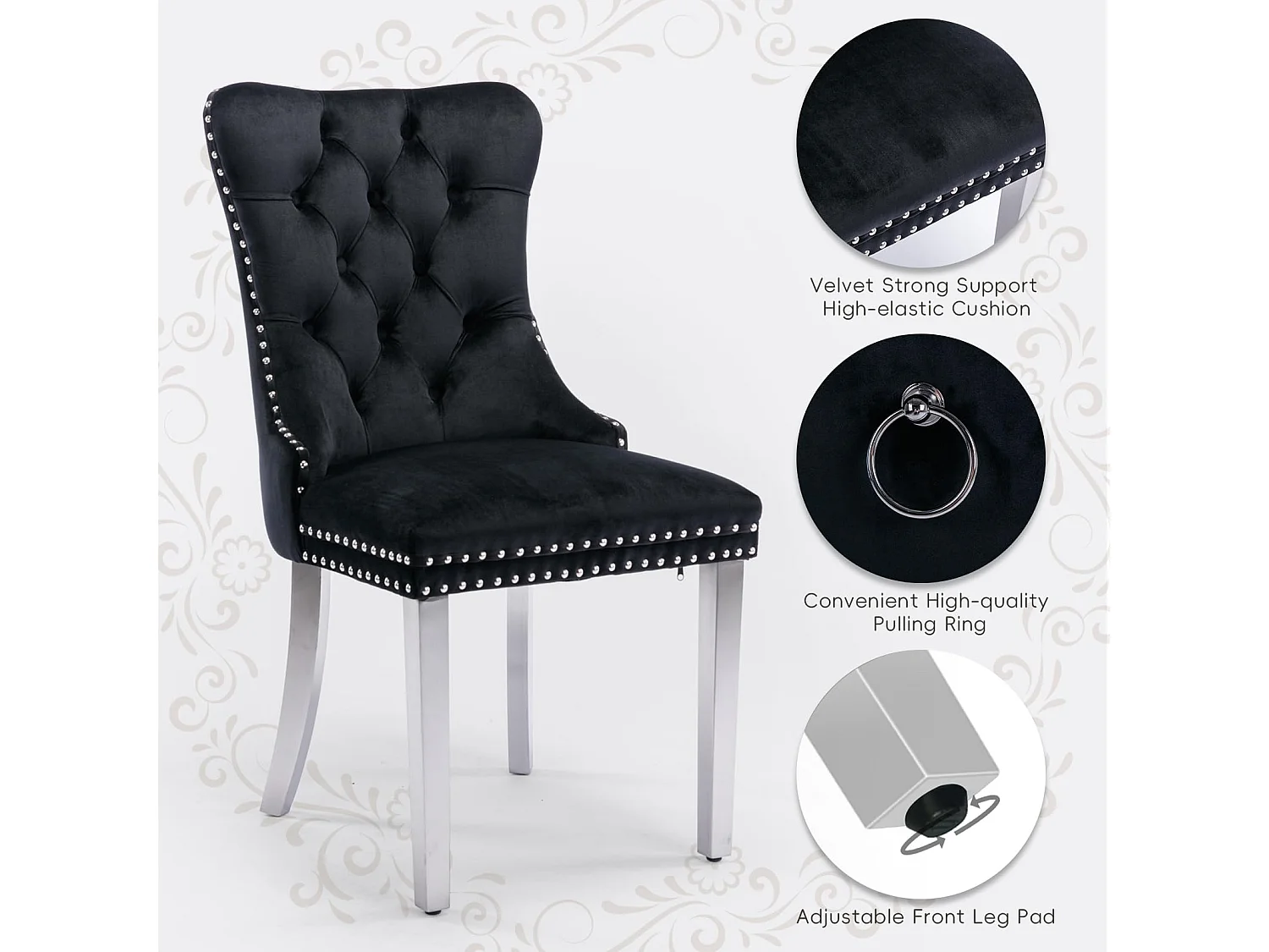 Winchester Set of 2 Velvet Dining Chairs with Sliver Chrome Legs & Upholstered with Velvet Fabric