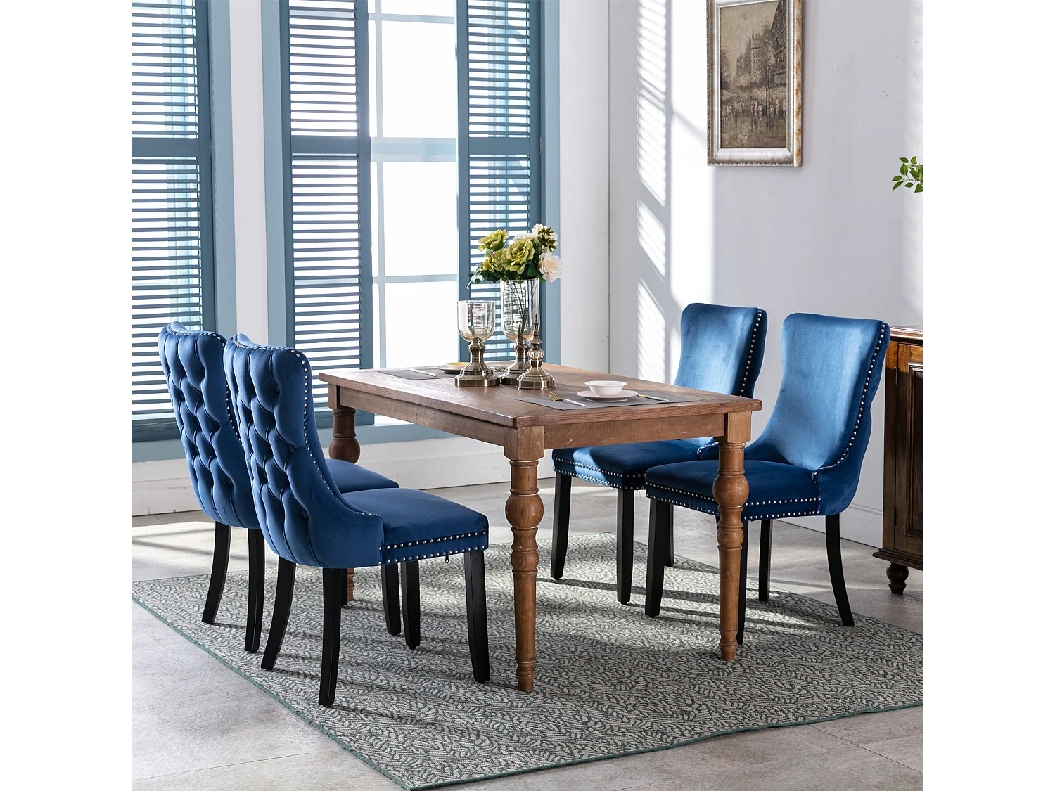 Sierra Set of 2 Wing Back Dining Chairs with Velvet Tufted & Oak Wood Legs
