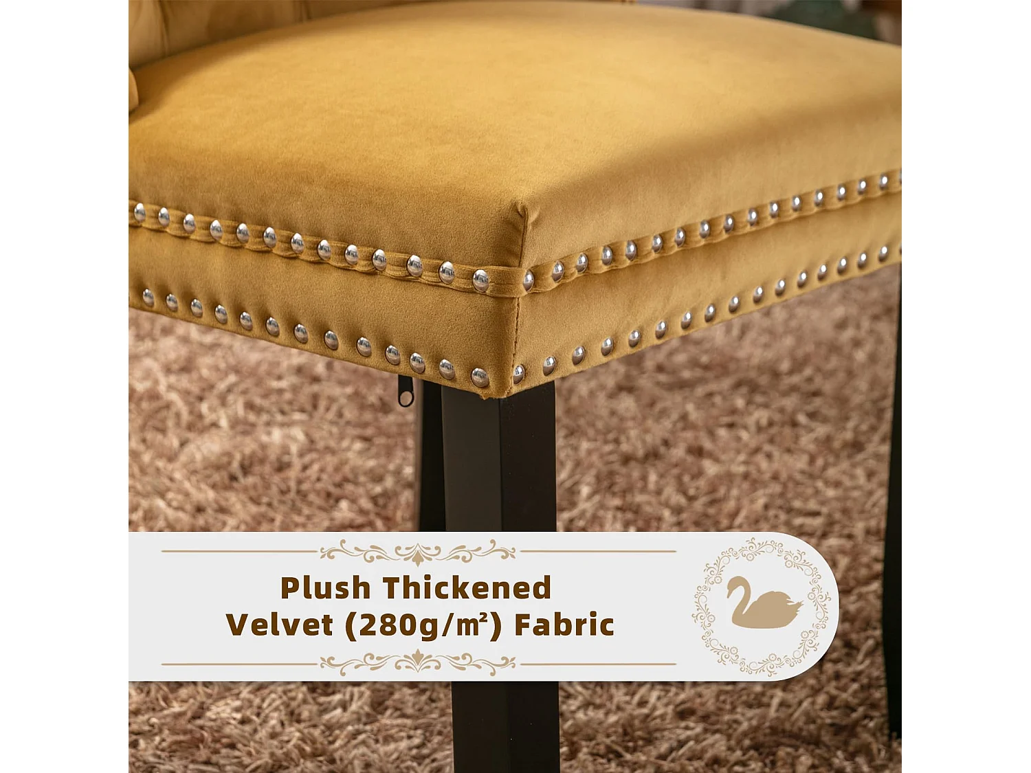 Romsey Set of 6 Dining Chairs Upholstered in Velvet with Oak Legs and Knocker Ring Back