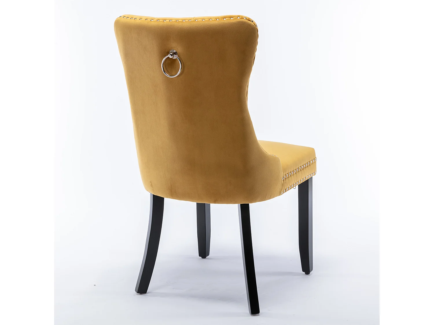 Romsey Set of 6 Dining Chairs Upholstered in Velvet with Oak Legs and Knocker Ring Back
