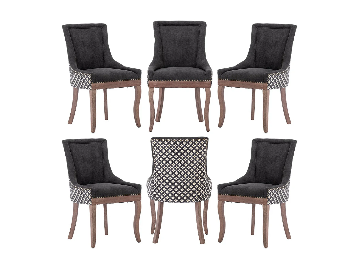Bewley Set of 6 Dining Chairs Upholstered in Linen with Oak Wood Legs