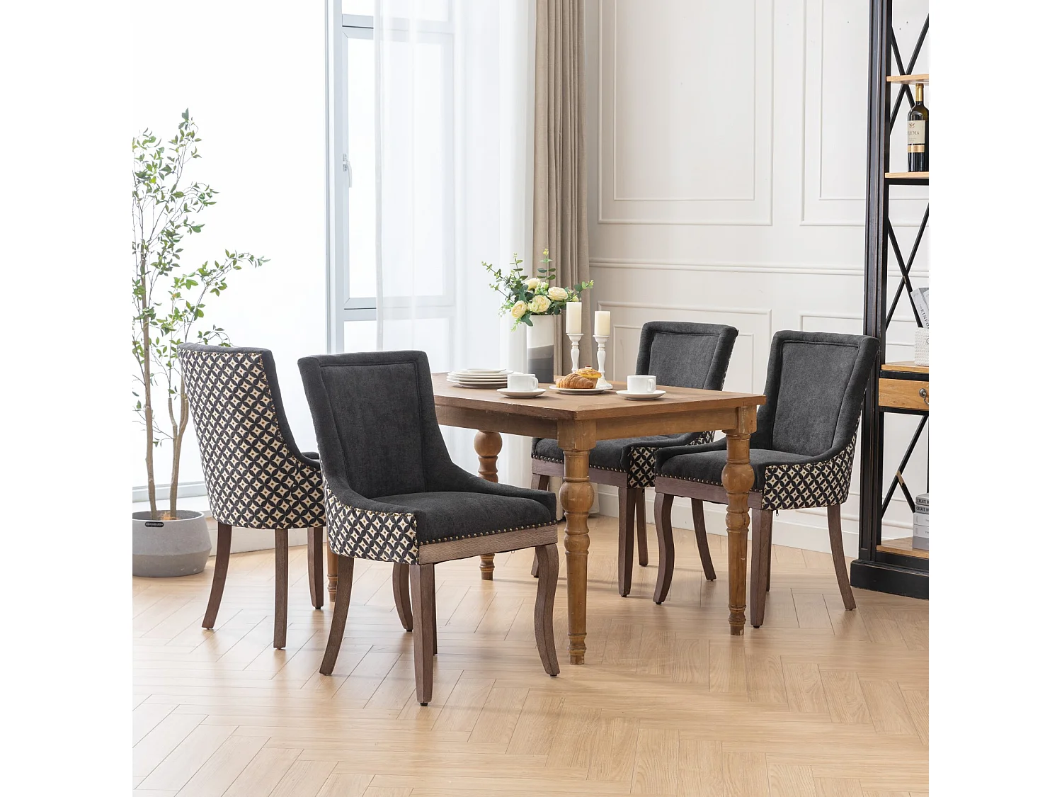 Bewley Set of 6 Dining Chairs Upholstered in Linen with Oak Wood Legs