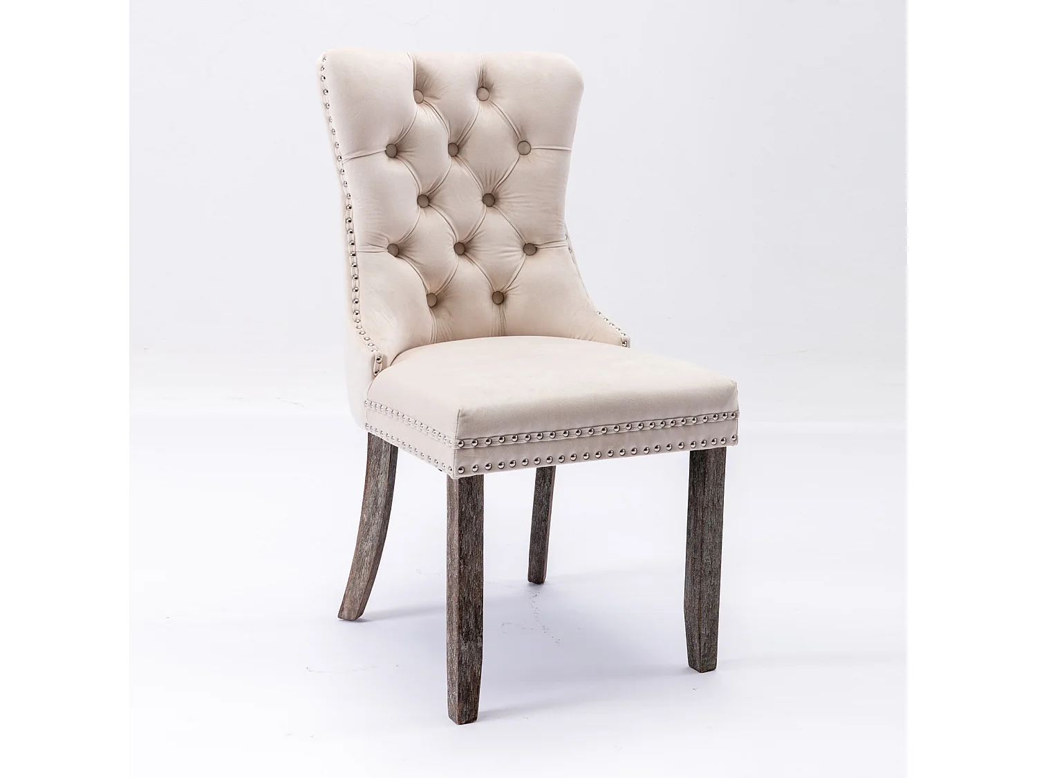 Romsey Set of 2 Dining Chairs Upholstered in Velvet with Oak Legs and Knocker Ring Back