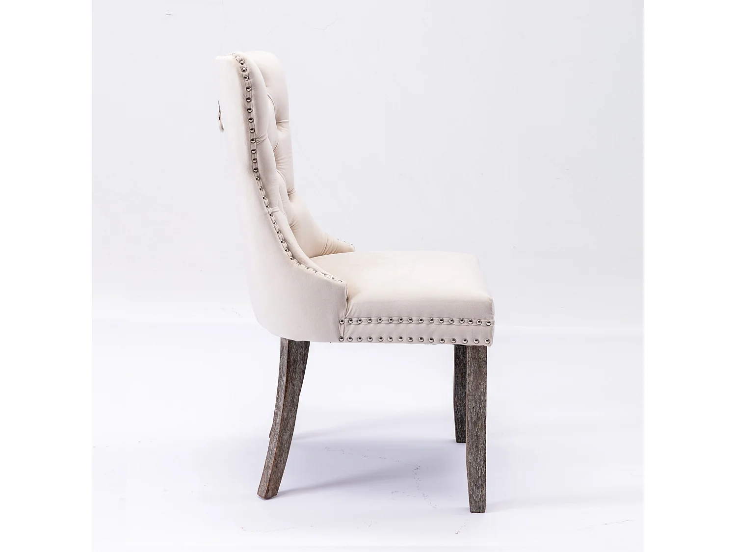 Romsey Set of 2 Dining Chairs Upholstered in Velvet with Oak Legs and Knocker Ring Back