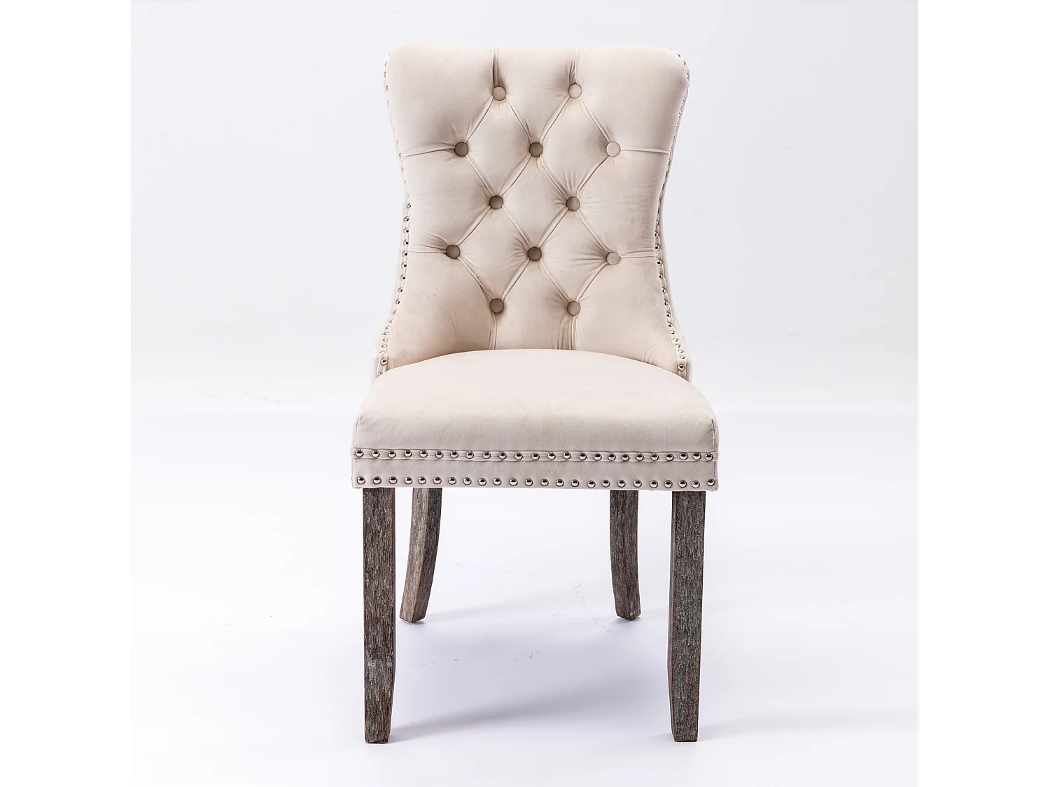 Romsey Set of 2 Dining Chairs Upholstered in Velvet with Oak Legs and Knocker Ring Back