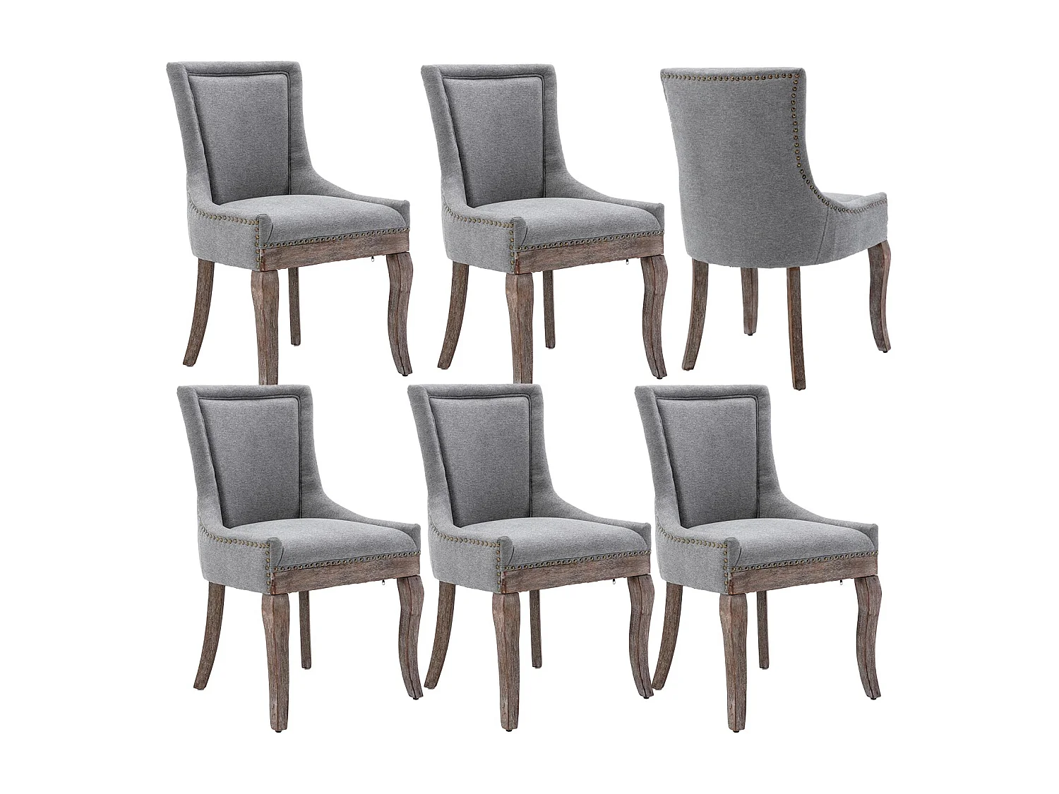 Bewley Set of 6 Dining Chairs Upholstered in Linen with Oak Wood Legs