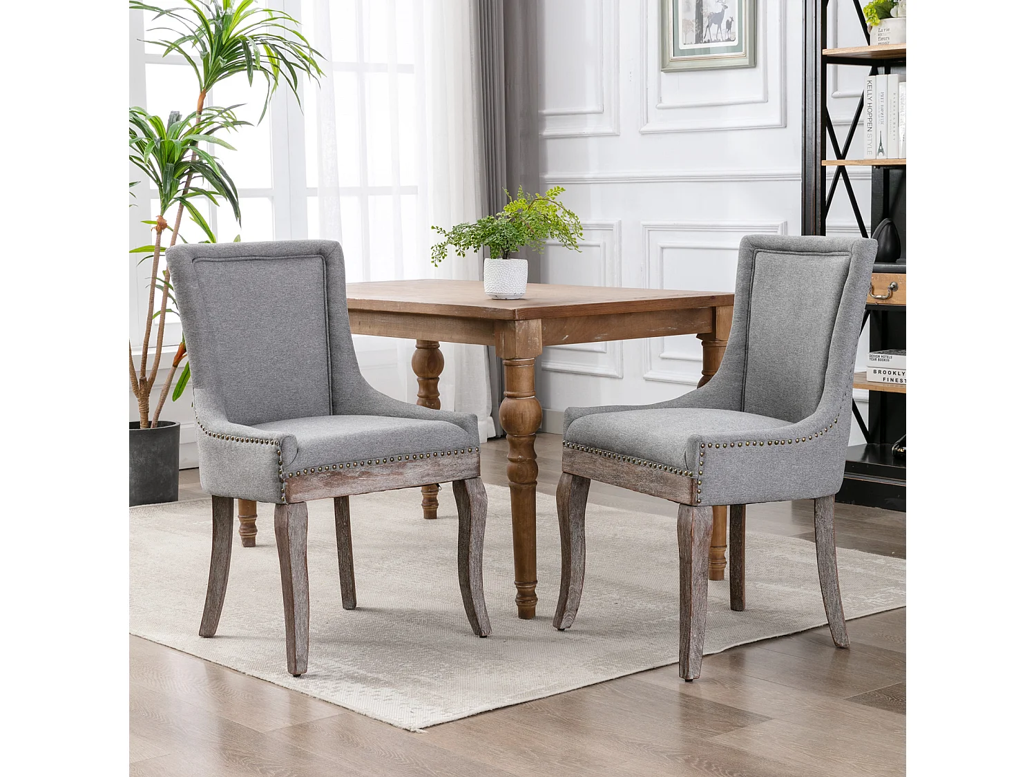Bewley Set of 6 Dining Chairs Upholstered in Linen with Oak Wood Legs