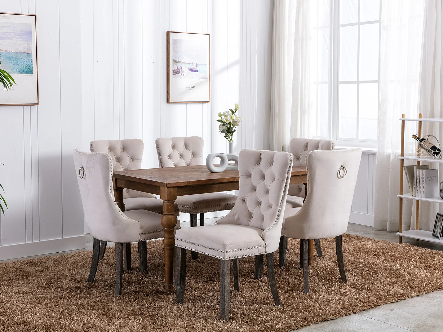 Romsey Set of 4 Dining Chairs Upholstered in Velvet with Oak Legs and Knocker Ring Back