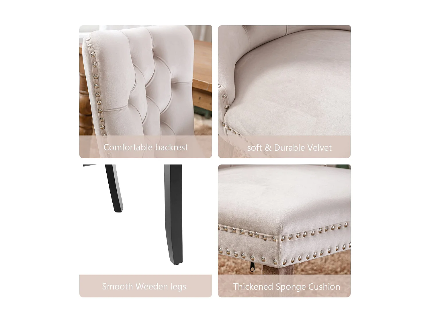 Romsey Set of 4 Dining Chairs Upholstered in Velvet with Oak Legs and Knocker Ring Back