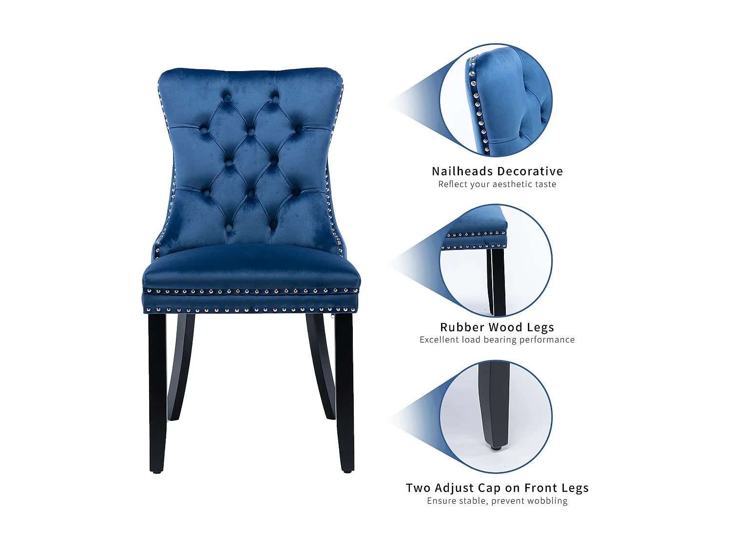 Romsey Set of 6 Dining Chairs Upholstered in Velvet with Oak Legs and Knocker Ring Back