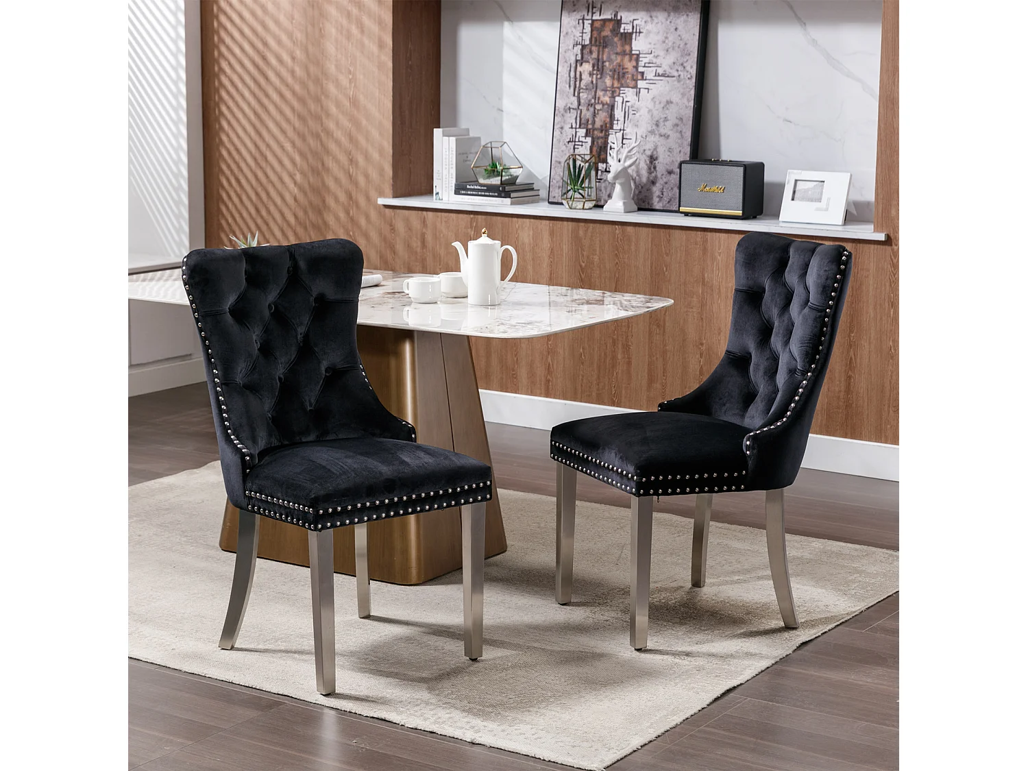 Winchester Set of 4 Velvet Dining Chairs with Sliver Chrome Legs & Upholstered with Velvet Fabric