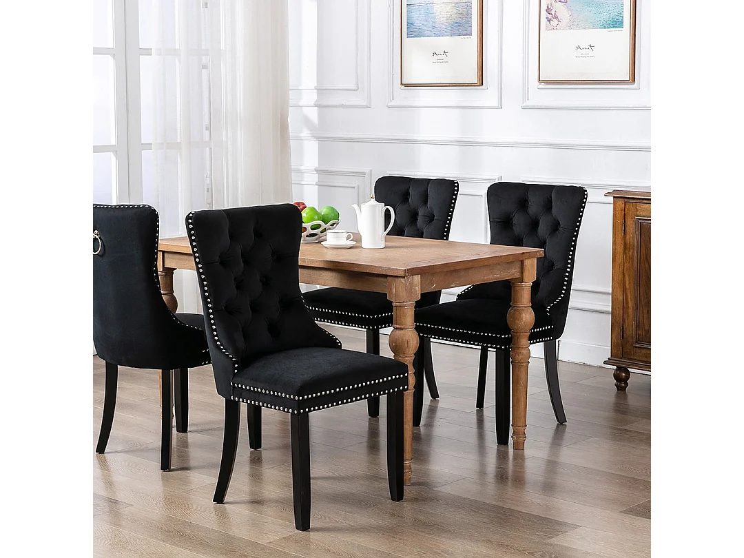 Romsey Set of 2 Dining Chairs Upholstered in Velvet with Oak Legs and Knocker Ring Back