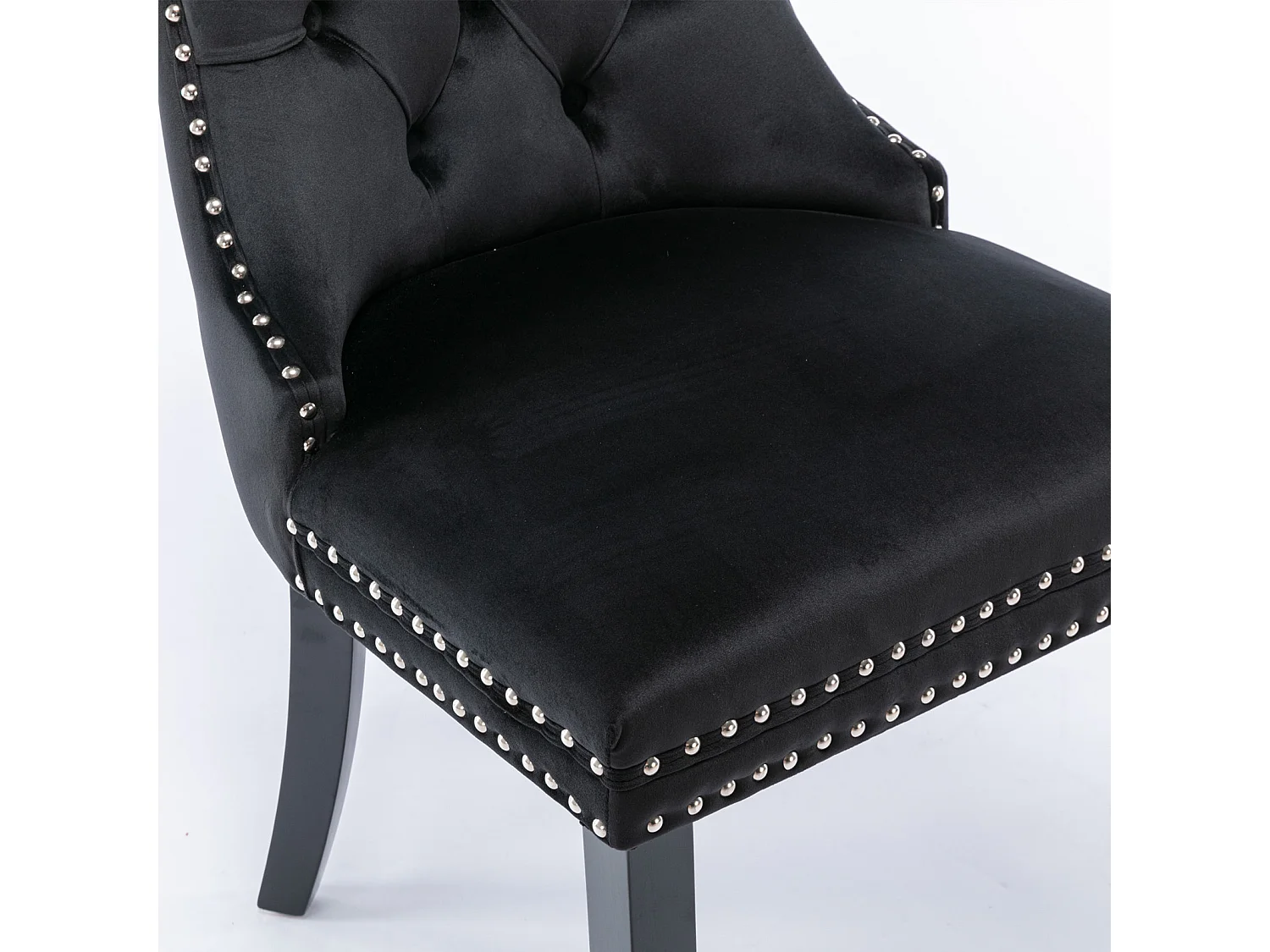 Romsey Set of 2 Dining Chairs Upholstered in Velvet with Oak Legs and Knocker Ring Back