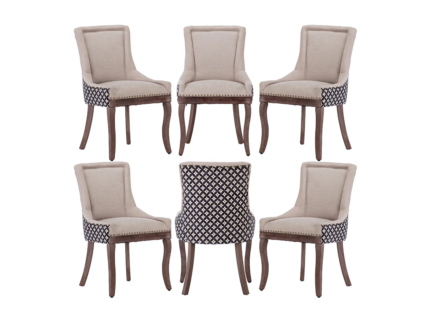 Bewley Set of 6 Dining Chairs Upholstered in Linen with Oak Wood Legs