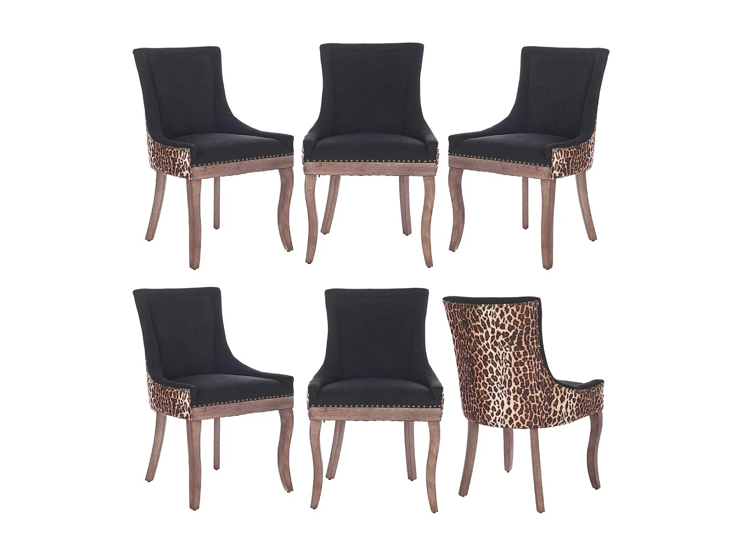 Bewley Set of 6 Dining Chairs Upholstered in Linen with Oak Wood Legs