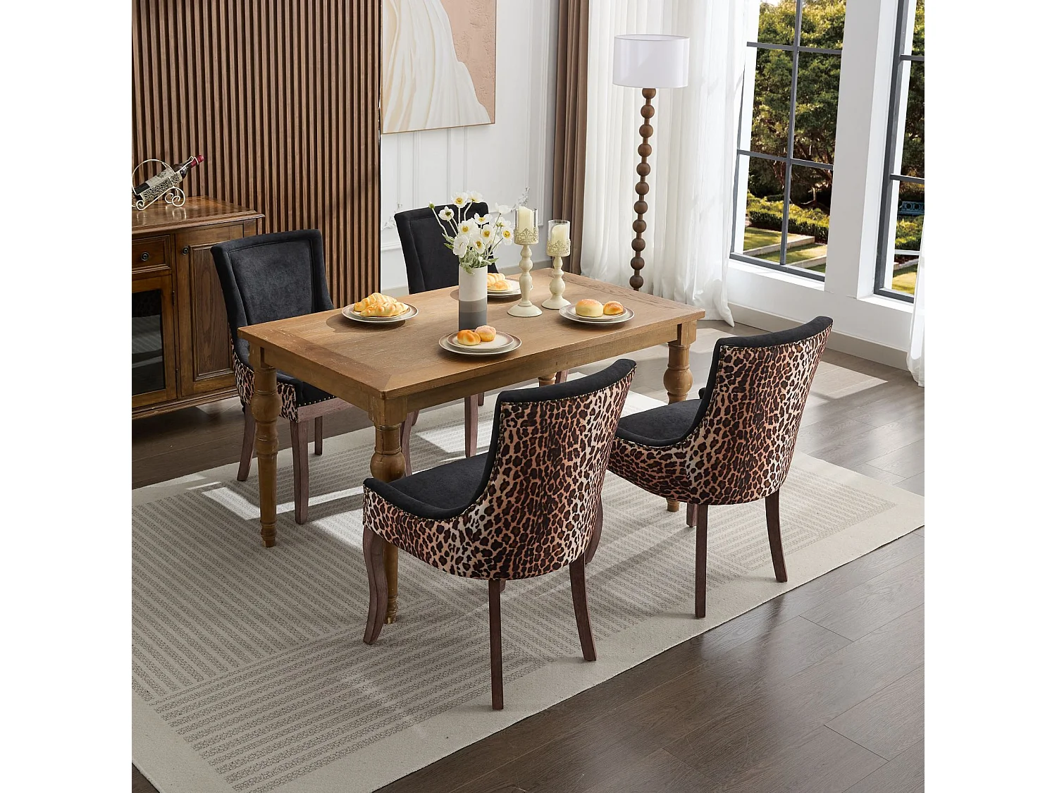Bewley Set of 6 Dining Chairs Upholstered in Linen with Oak Wood Legs