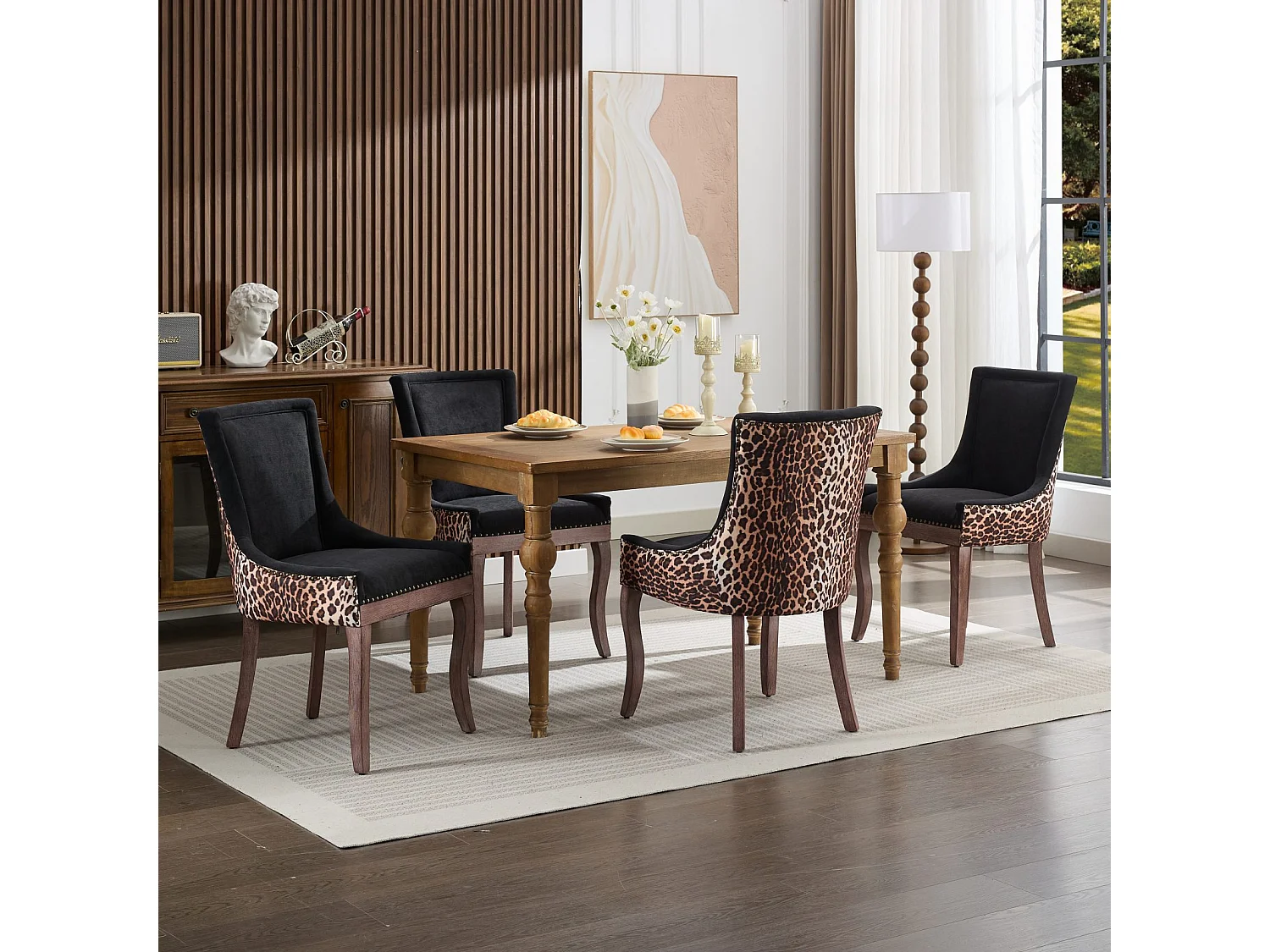 Bewley Set of 6 Dining Chairs Upholstered in Linen with Oak Wood Legs