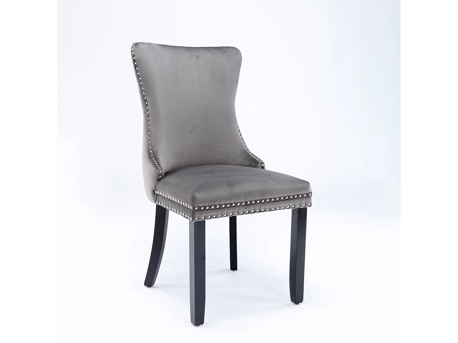 Sierra Set of 4 Wing Back Dining Chairs with Velvet Tufted and Oak Wood Legs