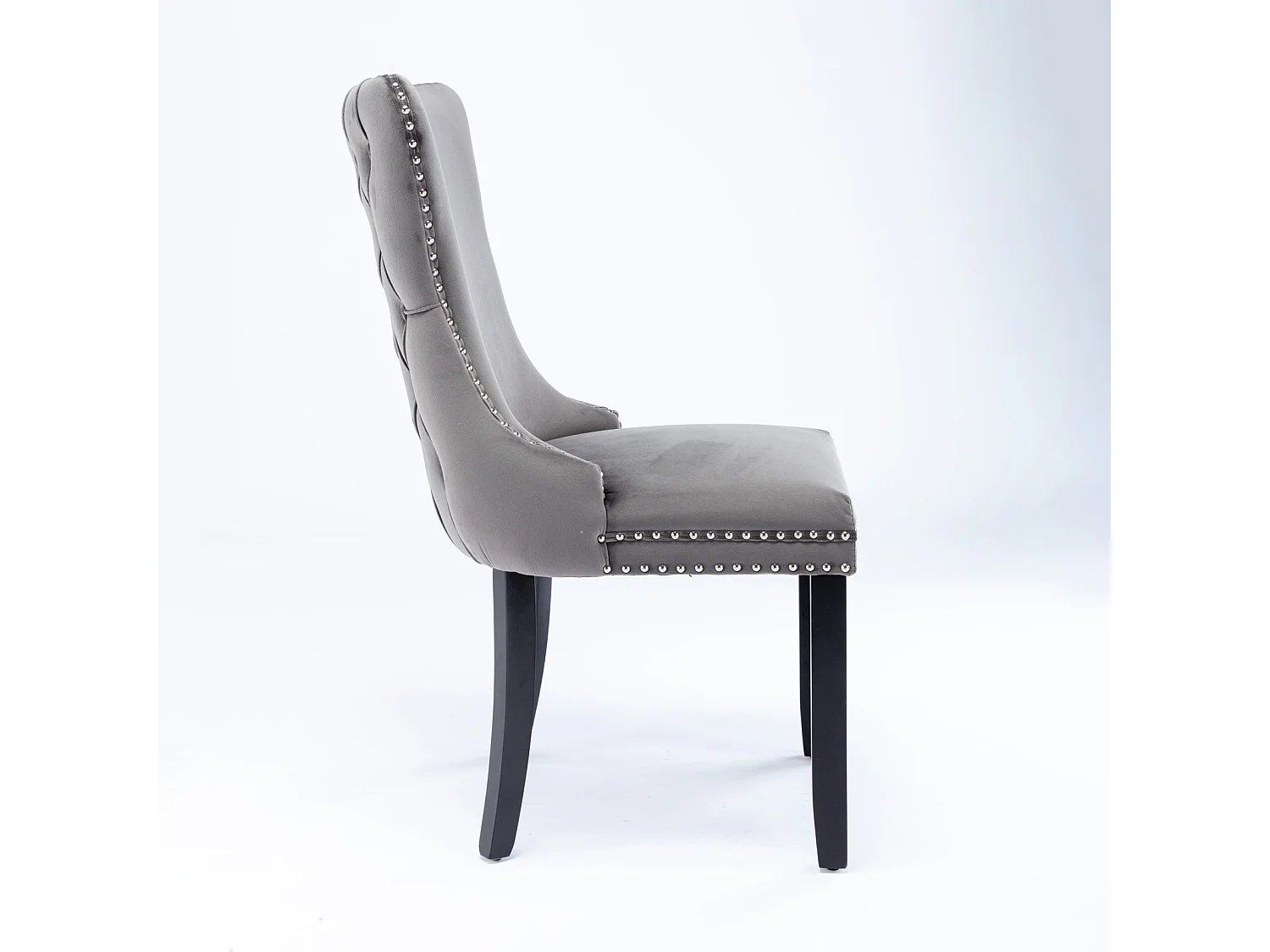 Sierra Set of 4 Wing Back Dining Chairs with Velvet Tufted and Oak Wood Legs