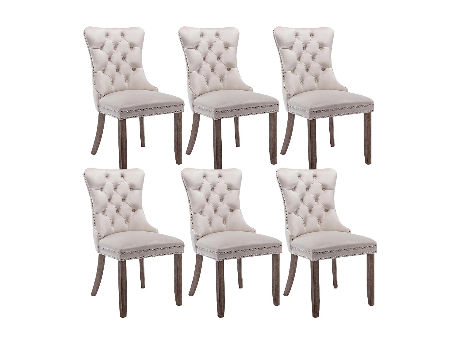 Romsey Set of 6 Dining Chairs Upholstered in Velvet with Oak Legs and Knocker Ring Back