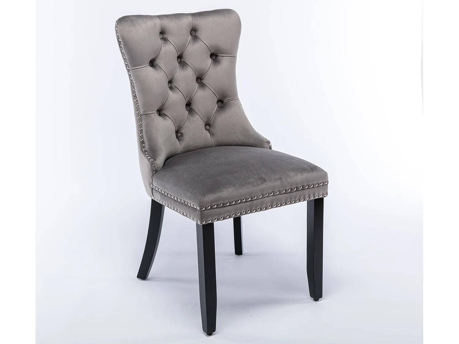 Romsey Set of 2 Dining Chairs Upholstered in Velvet with Oak Legs and Knocker Ring Back