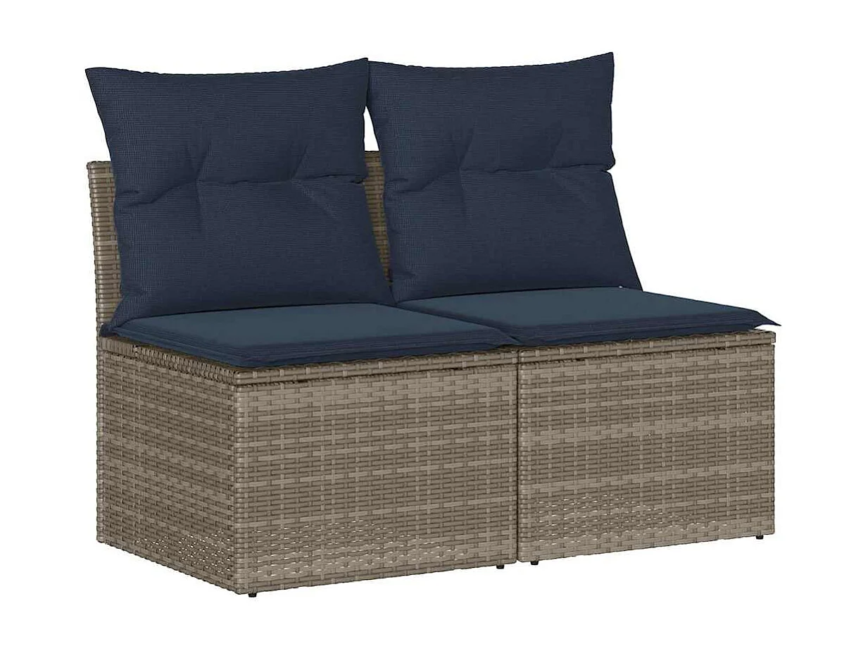 Salon de jardin 2 pièces avec coussins gris résine tressée acacia