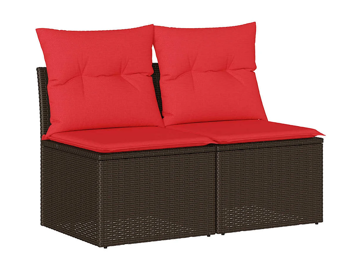 Salon de jardin avec coussins 2 pièces rouge résine tressée acacia