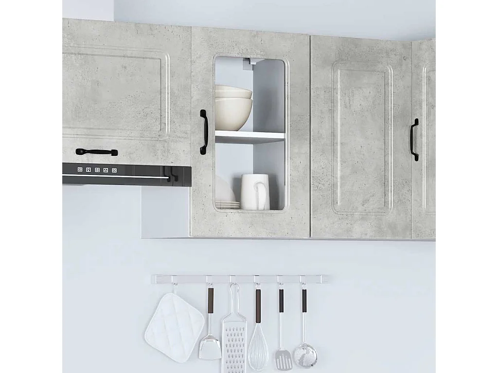 Meuble murale de cuisine avec porte en verre gris béton